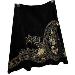 Basil & Maude Anthro Beaded Corduroy A-Line Skirt